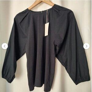 A New Day Blouse Black Mixed Media Balloon Size L NEW WITH TAG!